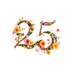 A flowery number 25 is displayed on a white background