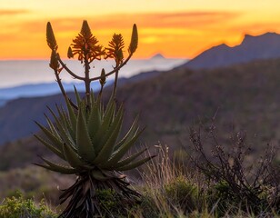 Sunrise aloe plant on a mountain