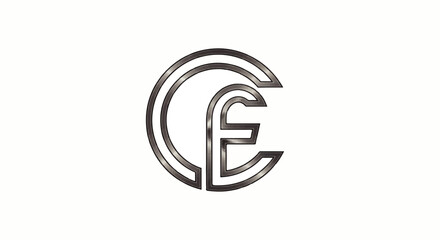 Modern CE lettermark logo with a sleek brushed silver metallic texture and bold outline.