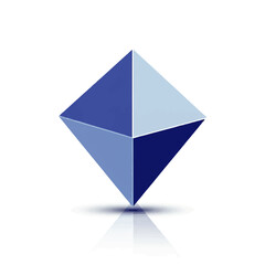 Symmetrical blue octahedron with shaded triangular faces balanced on a single point.
