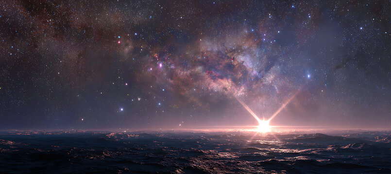 Explore the universe: a stunning view of the milky way galaxy and cosmic ocean landscape wallpaper art