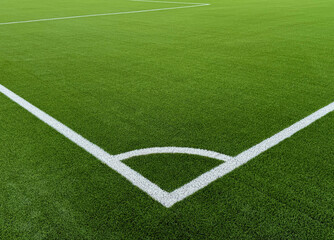 The football field corner with artificial green grass. Line  in corner area of soccer field. Photo...