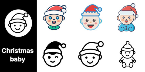 A Christmas Baby Boy icon set featuring various variants with different styles perfect for festive holiday and new family projects.


