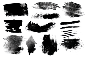 Set of black paint ink grunge dirty brush strokes