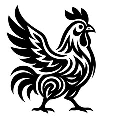 Obraz premium A stylized and elegant rooster illustration, designed with intricate patterns and flowing lines. Evokes a sense of strength and grace, capturing the essence of the bird's majestic profile.