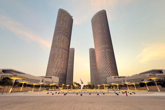 Lusail, Qatar - August 09, 2025: Lusail Plaza Towers, a set of four office towers on the Al Sa'ad Plaza, Commercial Boulevard, Lusail, Qatar