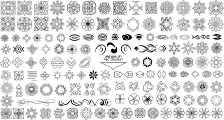 Collection of various abstract geometric and floral designs in black and white vector art quality speet