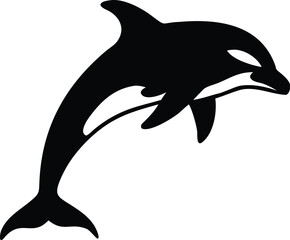 Obraz premium Sleek orca whale leaping gracefully from the water, captured in a dynamic black and white silhouette.