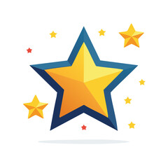 Obraz premium Golden Star Illustration With Outline and Small Stars Scattered Around On White