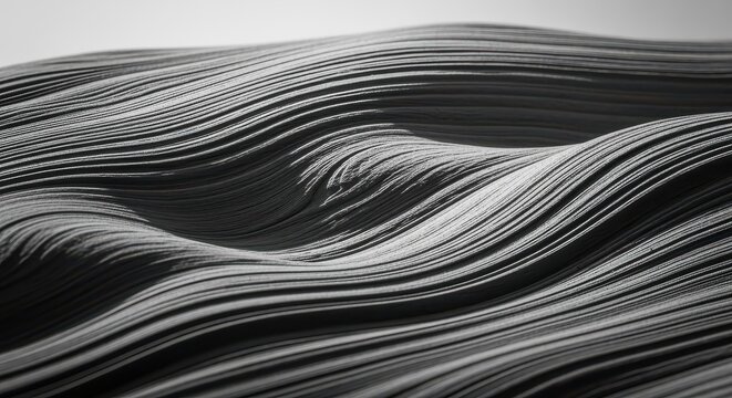 Abstract monochrome landscape showing undulating parallel lines with subtle shadows and textures in grayscale