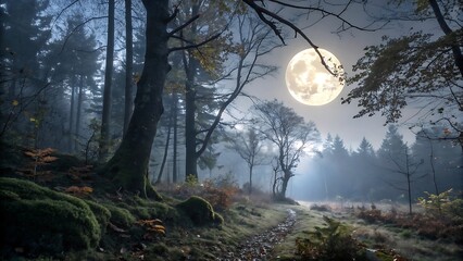 Full moon night in pixel art forest scene in sky. AI GENERATED.