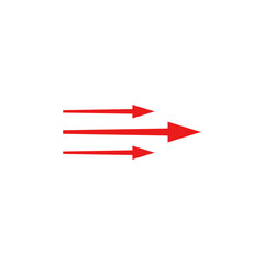 Three red arrows symbolize a straight path and dynamic air flow, indicating direction and speed.