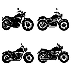 Obraz premium Four motorcycle silhouettes in black and white showing different motorcycle designs and styles on display