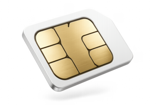 Sim card isolated on transparent background, mobile communication concept