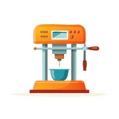 Fototapeta premium Orange Espresso Machine Preparing Coffee with Blue Bowl in Vector Illustration