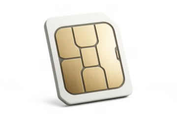 Sim card on transparent background showing golden chip