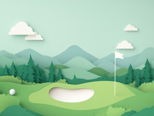 Minimalist Paper Cut Style Golf Course Background in Soft Colors