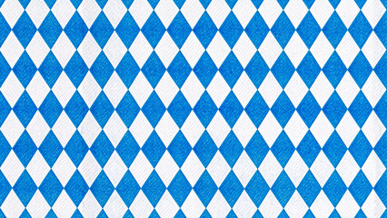 Traditional Oktoberfest Bavarian flag pattern with blue and white diamond design festive background for beer festival celebration in Germany