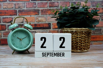 Wooden Calendar Showing the Date of September 22th. Day 22 of September month