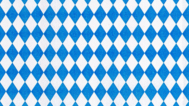 Traditional Oktoberfest Bavarian flag pattern with blue and white diamond design festive background for beer festival celebration in Germany