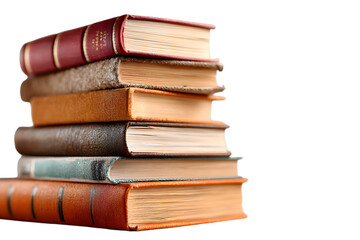 A stack of books on a white background.