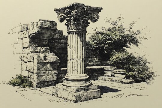 Hand drawn ancient column detail high resolution picture