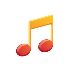 Cartoon Two Eighth Notes Symbol in Gold and Red Color Tone Musical Element Vector Design