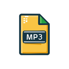 Illustration of an MP3 File Type with a Folded Corner and Audio Properties