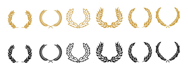 Laurel wreath silhouette vector illustration. Heraldic trophy crest. Rice or wheat plant logo.