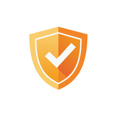 Orange shield with check mark, assurance, security concept, approval logo vector
