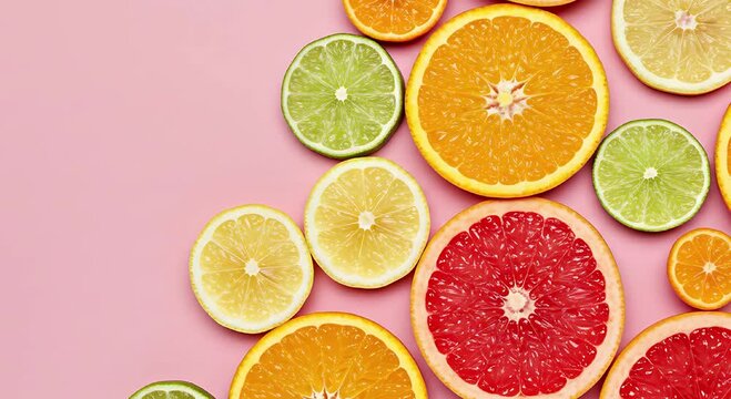 Citrus Fruit Slices in Concentric Patterns on Pastel Background

