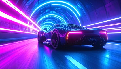 Futuristic car in a neon tunnel (1)