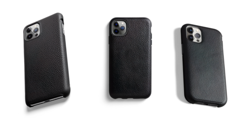  Black Textured Smartphone Case with Phone on a transparent background