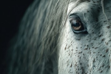 A detailed close-up of a horse's eye showcasing its unique color and texture.