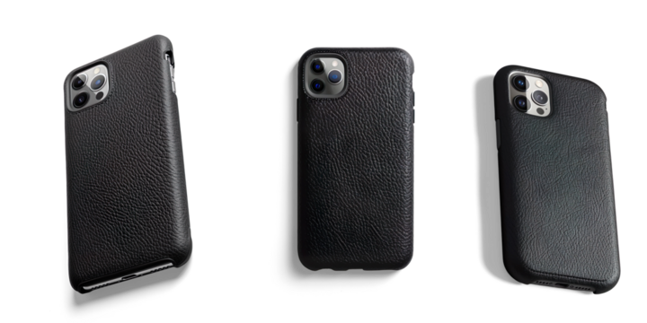  Black Textured Smartphone Case with Phone on a transparent background