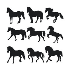 Elegant Black Horse Silhouette Set – Dynamic Equine Poses Collection