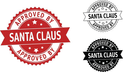 Fototapeta premium Three santa claus approved by stamps in red white and black colors
