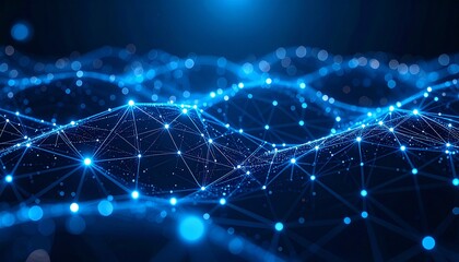 Abstract Blue Network Connection Data Flow Digital Technology.