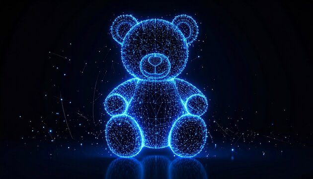 Glowing Blue Teddy Bear Digital Art Abstract Illustration.