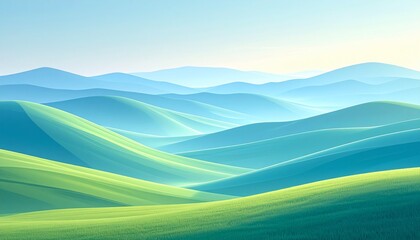 Obraz premium Serene Green Hills Landscape Peaceful Rolling Hills Summer Sunrise.