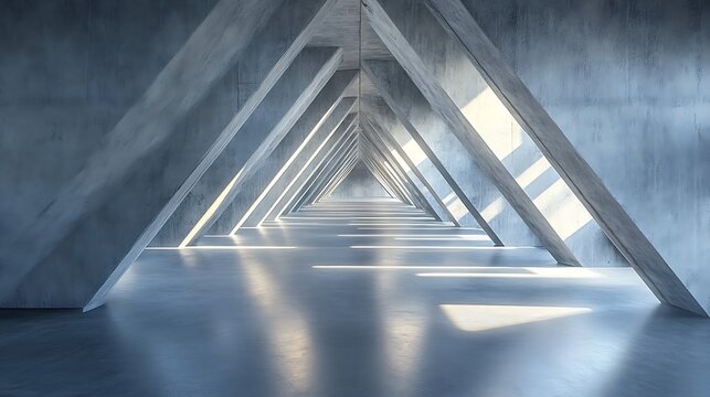 Concrete Tunnel Perspective Architectural Design with Geometric Triangular Forms
