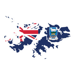 Obraz premium falkland islands map silhouette with official flag colors and coat of arms symbol representing british territory