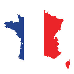 france map silhouettes with left side in blue and right side in red representing french national colors