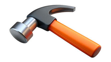 A hammer with an orange handle and metal head isolated on transparent background, a versatile tool for construction, repair, and various carpentry tasks