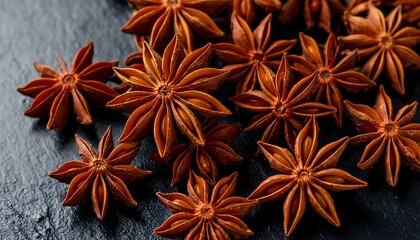 Star anise spices on a dark surface