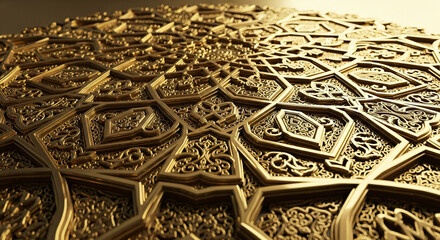 Intricate golden geometric patterns on a surface, showcasing craftsmanship and design elegance