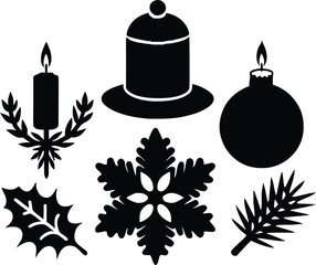 Christmas Ornaments and Decorations Silhouette Vector Graphic Design on Transparent Background