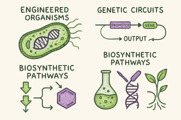 Engineered Organisms, Genetic Circuits, and Biosynthetic Pathways Illustration