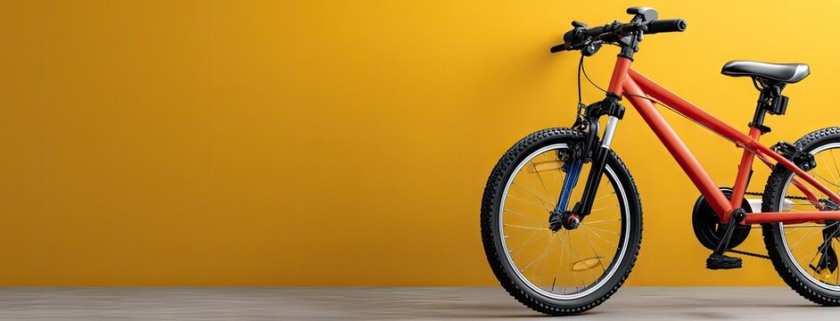 Colorful tricycle parked by blue wall with potted plant in sunny outdoor setting during the day