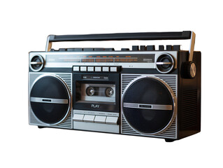Classic Vintage Boombox Radio with Twin Speakers, Front View, Isolated on Transparent Background